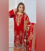 Red Color Vivek Inspired Cotton Dress - Image 3